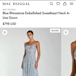 Mac Duggal Pale Blue Beaded Sp spaghetti-Strap Maxi Gown